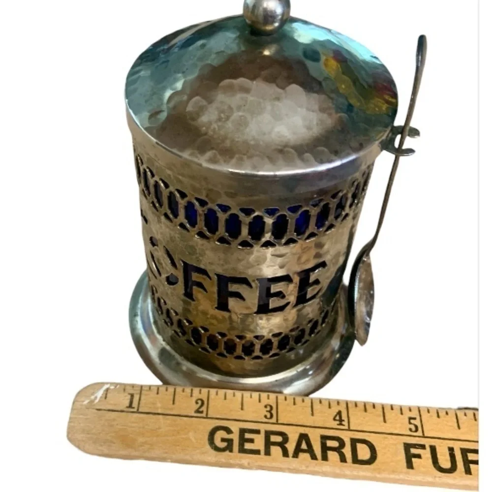 🌺VINTAGE SHEFFIELD ENGLAND SILVER PLATED COBALT LIDDED COFFEE CANISTER W/SPOON - Picture 14 of 16